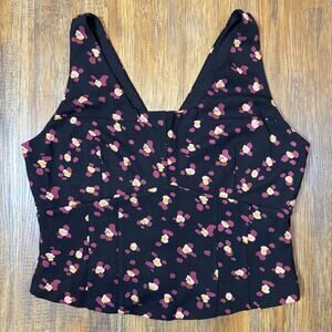 CABI 4207 cropped lean tank size MEDIUM black purple pink Flower Burst Fall 2022